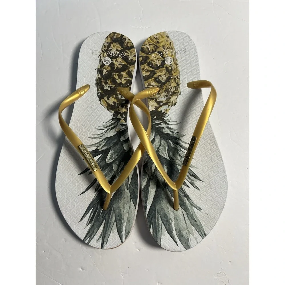 Samba sol Womens‎ Beach Flip Flops Pineapple Size 11-12